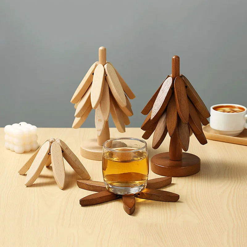 Bamboo Wooden Tree Trivet Set – Heat Resistant Coasters & Decorative Table Mats