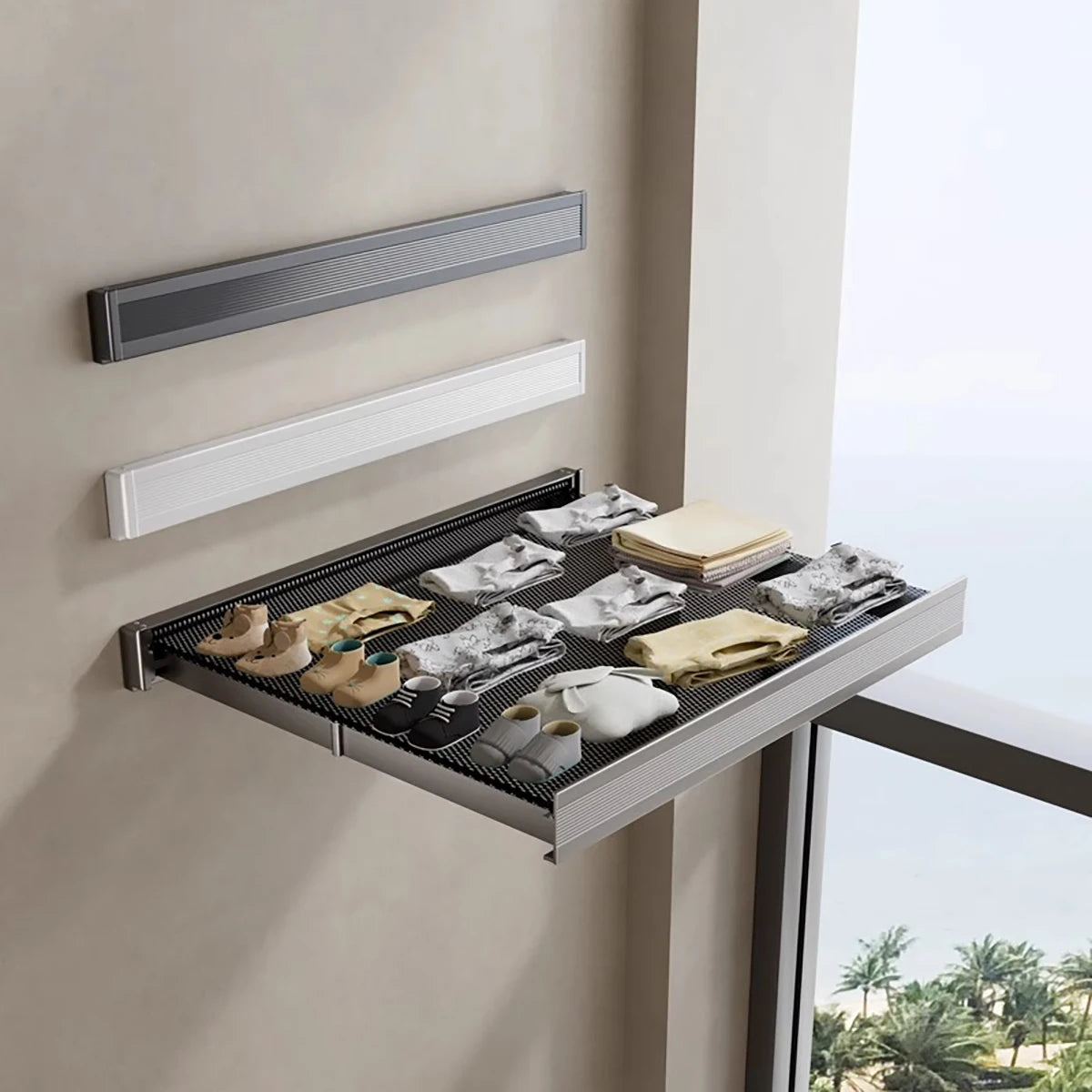 Foldable Clothes & Hat Rack with Hooks – Space-Saving Aluminum Organizer for Bathroom & Balcony