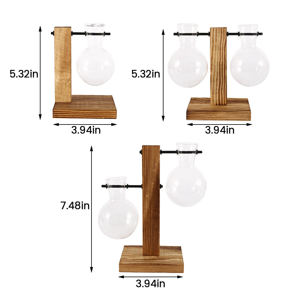 Glass Desktop Planter Bulb Vase with Wooden Stand – Hydroponic Tabletop Decor