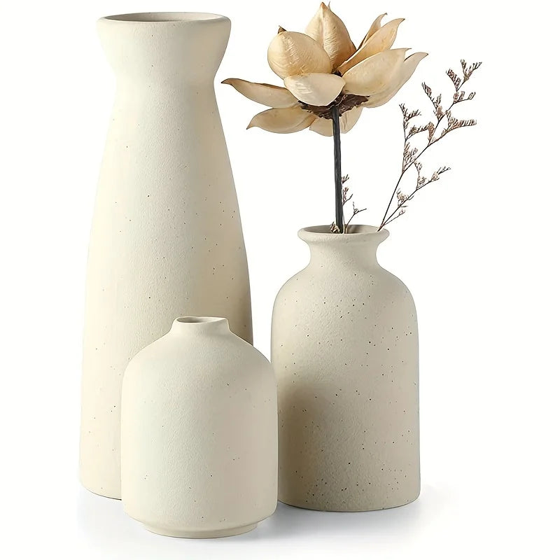 Set of 3 Ceramic Vases – Rustic & Modern Farmhouse Home Decor
