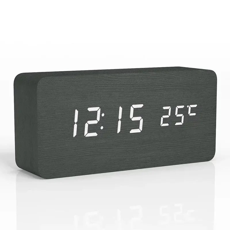 Wooden LED Digital Alarm Clock – Temperature Display & USB Table Clock for Bedroom & Office