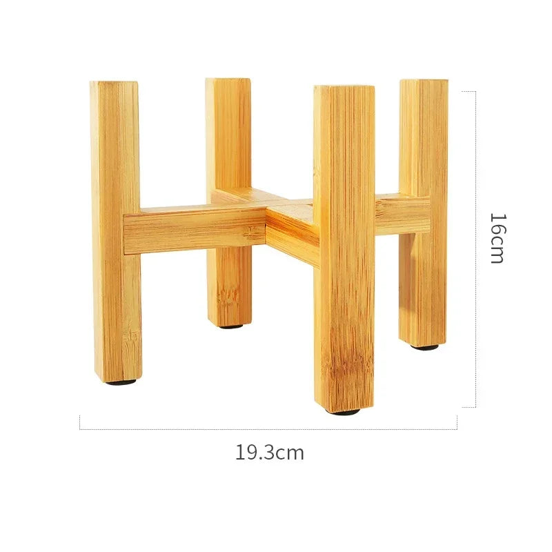 Modern Wooden Plant Stand with Tray – Adjustable Bamboo Pot Holder for Indoor Plants