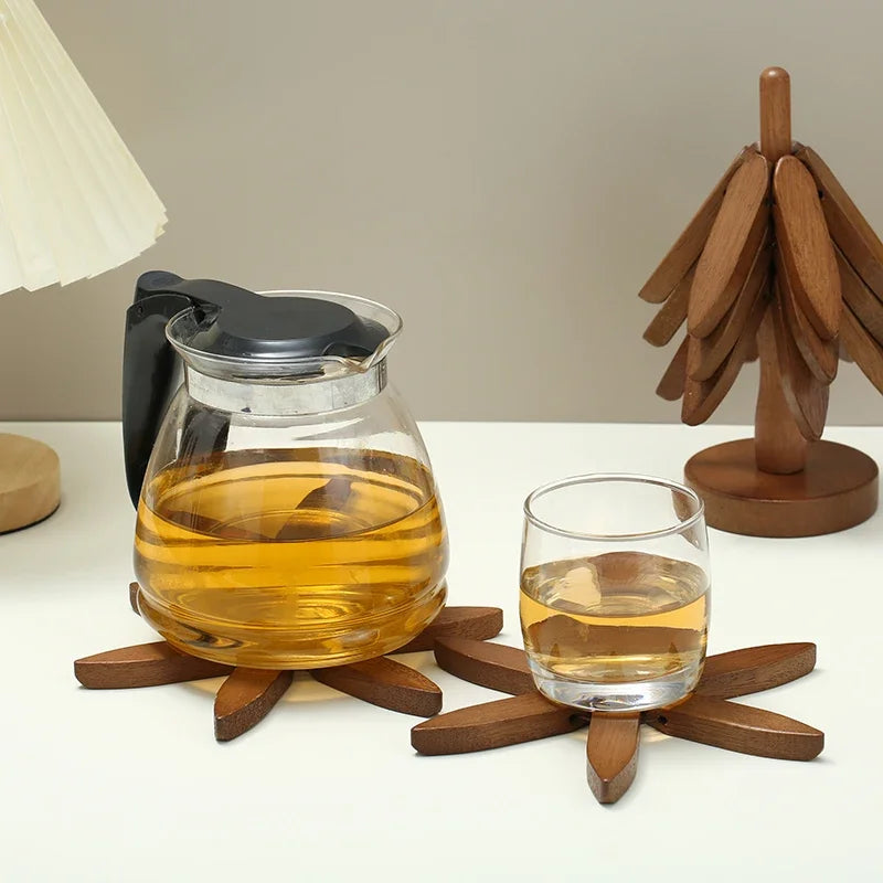 Bamboo Wooden Tree Trivet Set – Heat Resistant Coasters & Decorative Table Mats