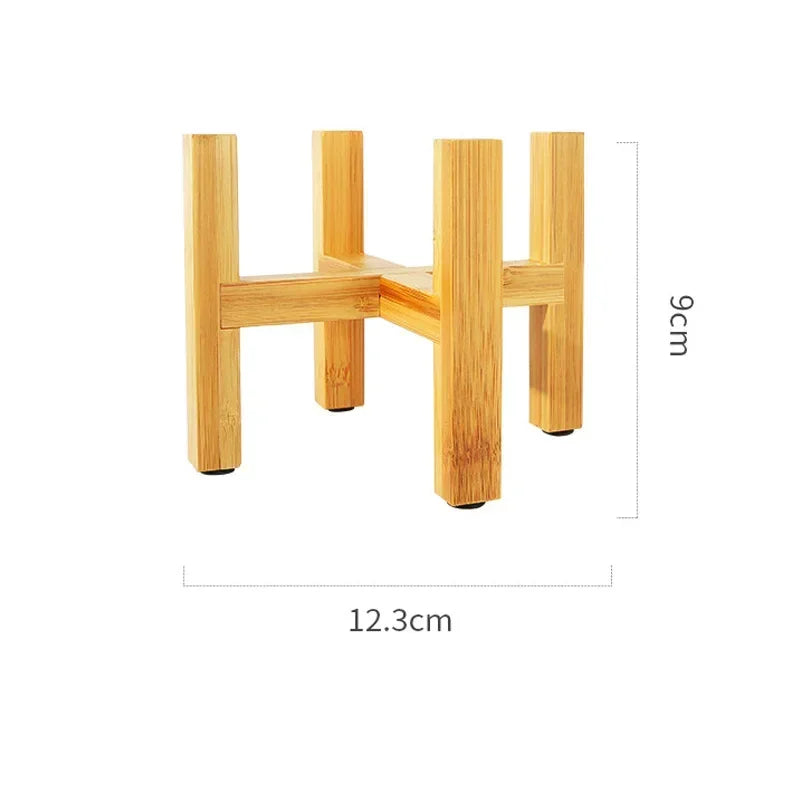 Modern Wooden Plant Stand with Tray – Adjustable Bamboo Pot Holder for Indoor Plants