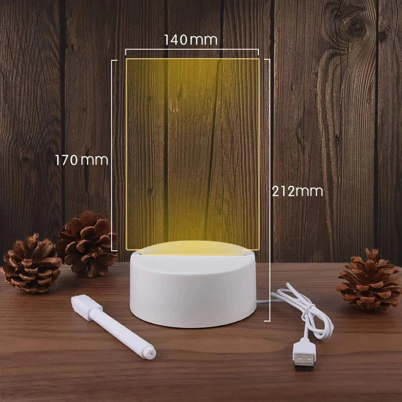 Transparent Luminous LED Night Light – USB Acrylic Message Board & Calendar Desk Lamp