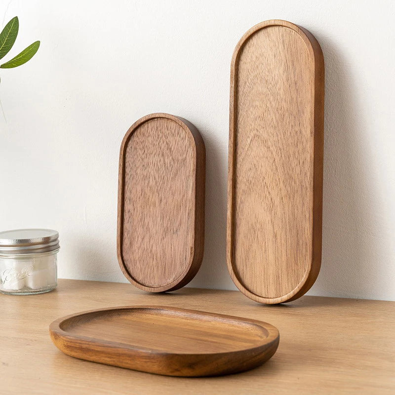 Solid Wood Tableware Tray – Japanese-Style Round & Rectangle Dessert, Snack & Tea Board