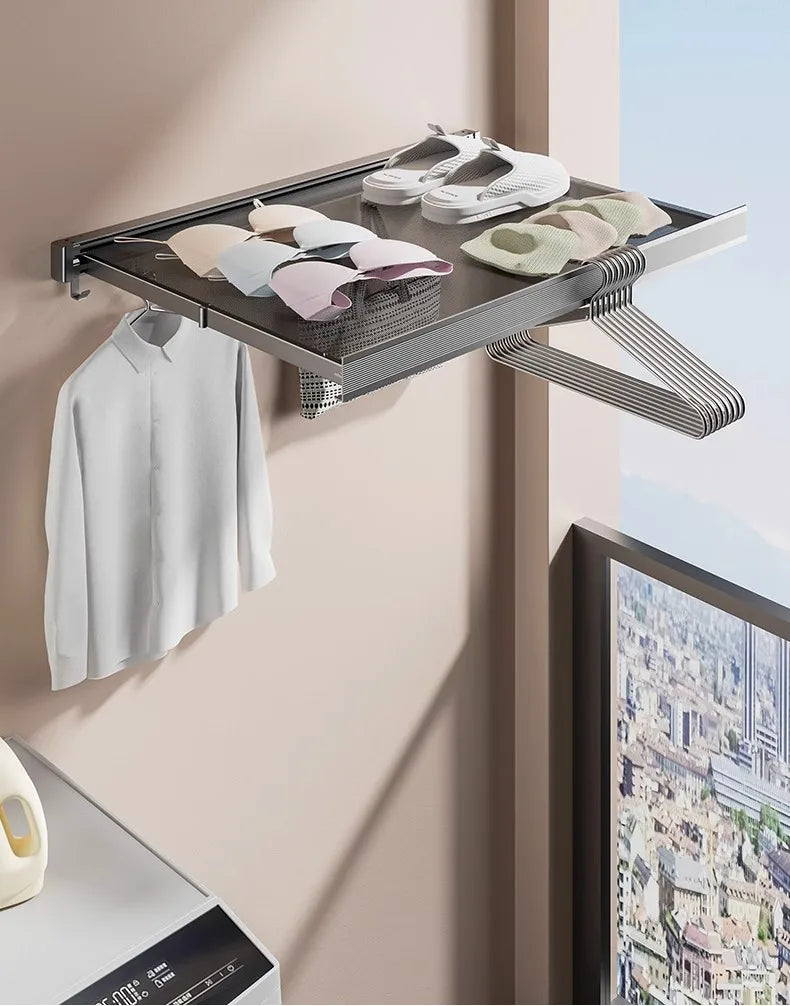 Foldable Clothes & Hat Rack with Hooks – Space-Saving Aluminum Organizer for Bathroom & Balcony