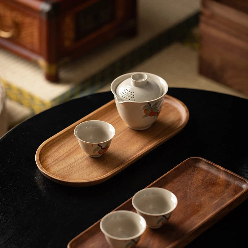 Solid Wood Tableware Tray – Japanese-Style Round & Rectangle Dessert, Snack & Tea Board